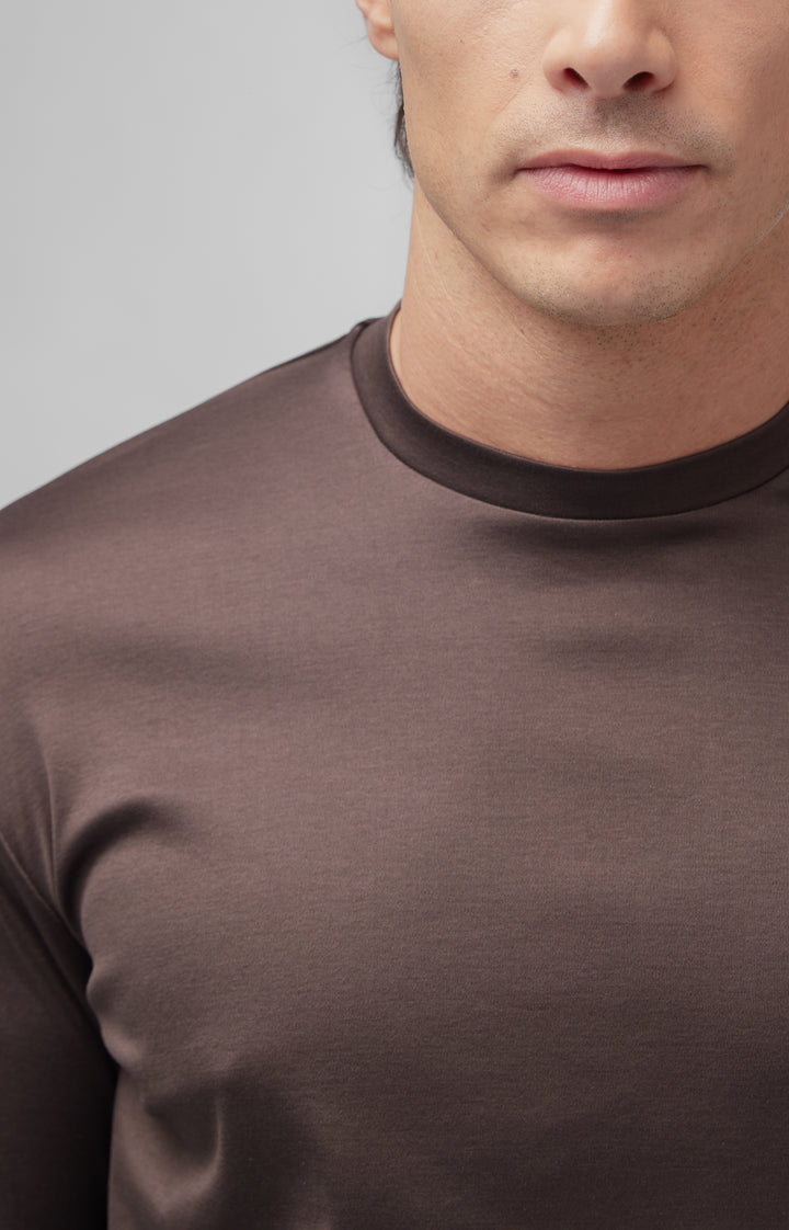 VALENZA - INTERLOCK SUPIMA T-SHIRT LONG SLEEVE EBONY BROWN