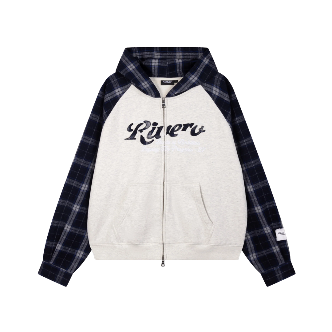 RIVERO - CONTRAST PLAID ZIP HOODIE