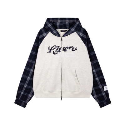 RIVERO - CONTRAST PLAID ZIP HOODIE