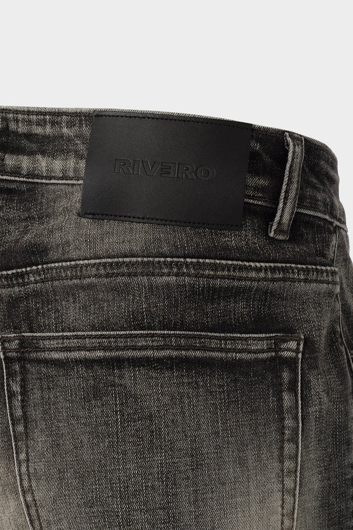 RIVERO - BUTTON RIPPED DENIM JEANS GREY