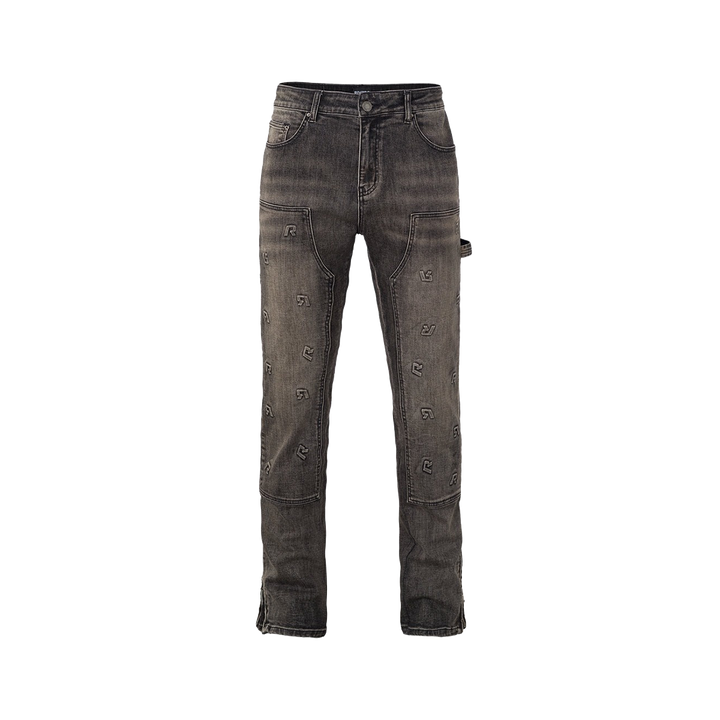 RIVERO - EMBOSSED STRAIGHT WORKER JEANS  BLACK