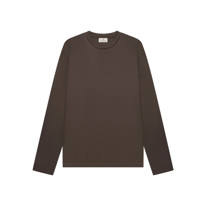 VALENZA - INTERLOCK SUPIMA T-SHIRT LONG SLEEVE - EBONY BROWN