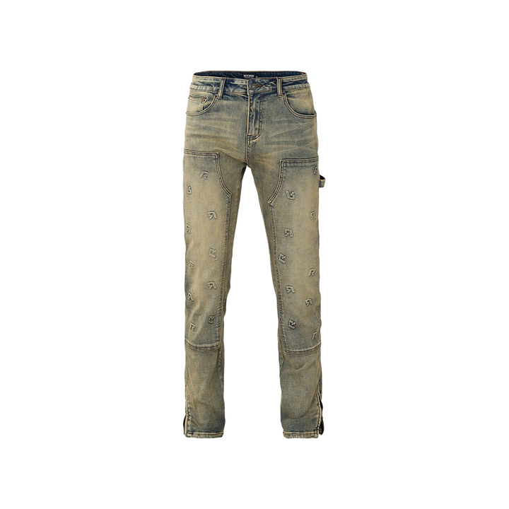 RIVERO - EMBOSSED STRAIGHT WORKER DENIM JEANS