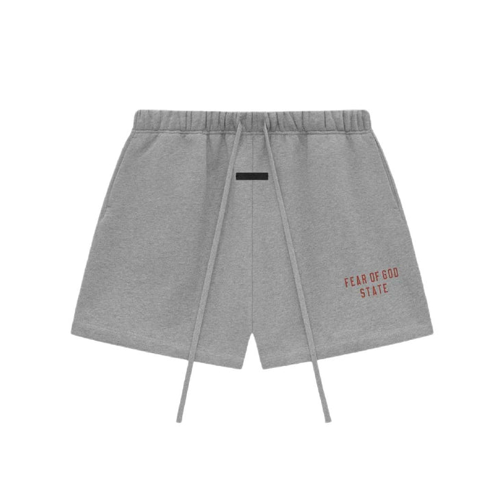 FEAR OF GOD ESSENTIALS - FW24 DARK HEATHER SHORTS - GREY/RED