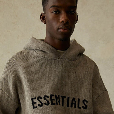 FEAR OF GOD ESSENTIALS KNIT PULLOVER HOODIE DARK HEATHER