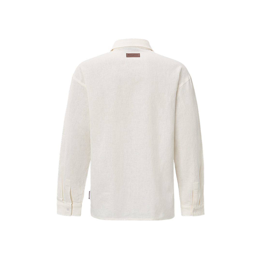 RIVERO - LINEN SHIRT QUARTER BUTTON WHITE
