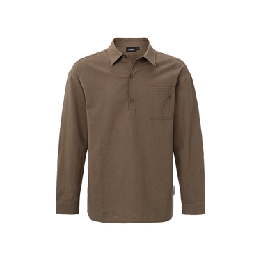 RIVERO - LINEN SHIRT QUARTER BUTTON BROWN