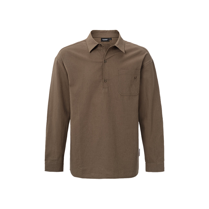 RIVERO - LINEN SHIRT QUARTER BUTTON BROWN