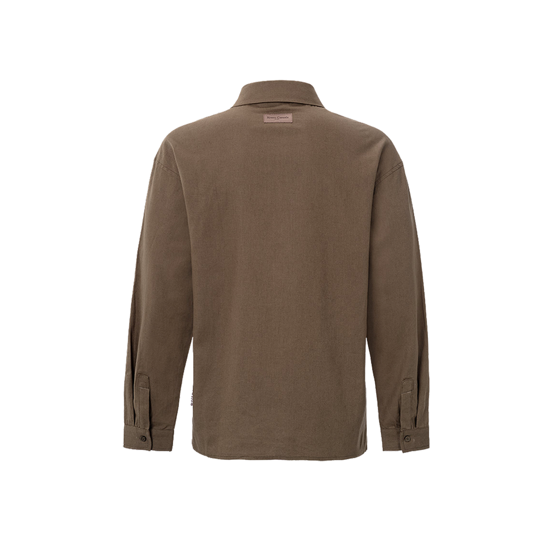 RIVERO - LINEN SHIRT QUARTER BUTTON BROWN