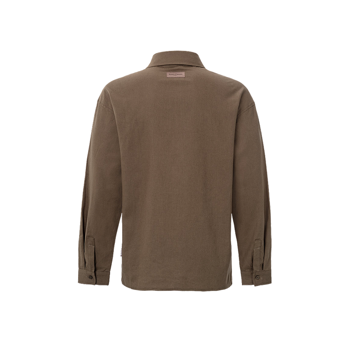RIVERO - LINEN SHIRT QUARTER BUTTON BROWN