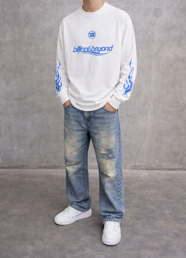 BILLION AND BEYOND - WAVE LONGSLEEVE - WHITE/BLUE