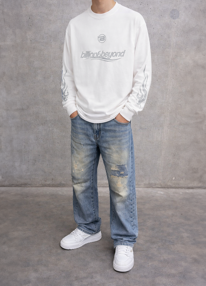 BILLION AND BEYOND - WAVE LONGSLEEVE - WHITE