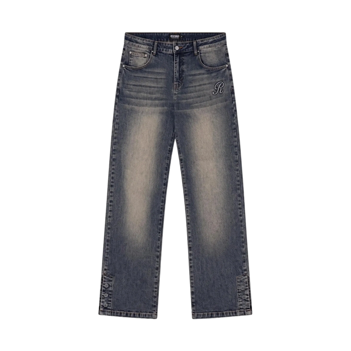 RIVERO - RAISED MONOGRAM BUTTONED DENIM MIDNIGHT BLUE