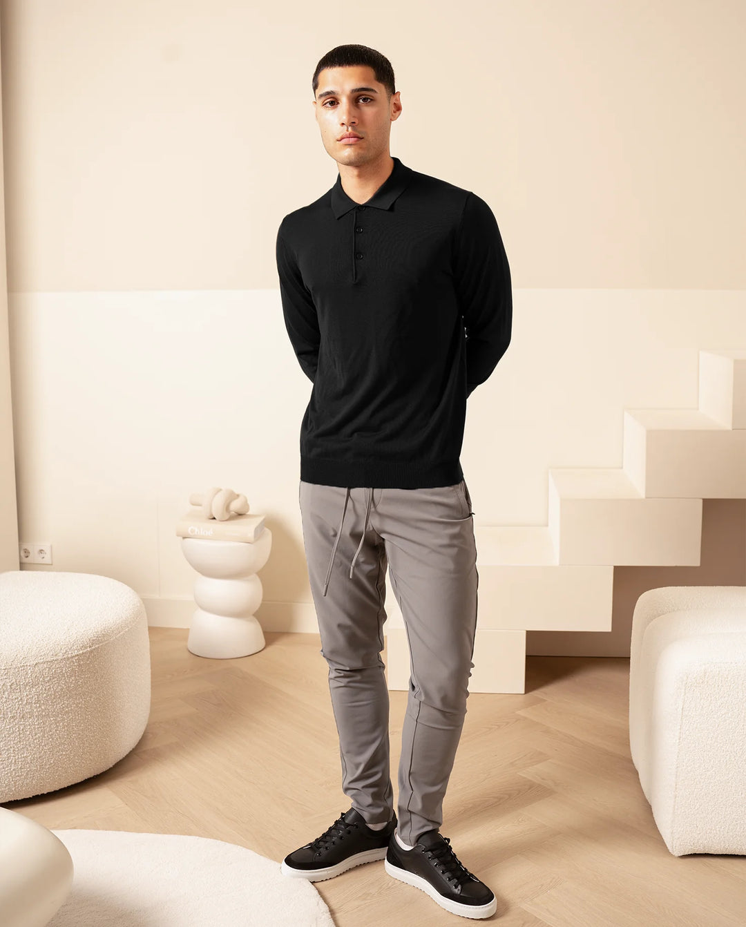 RIMA - KNIT LS POLO - BLACK