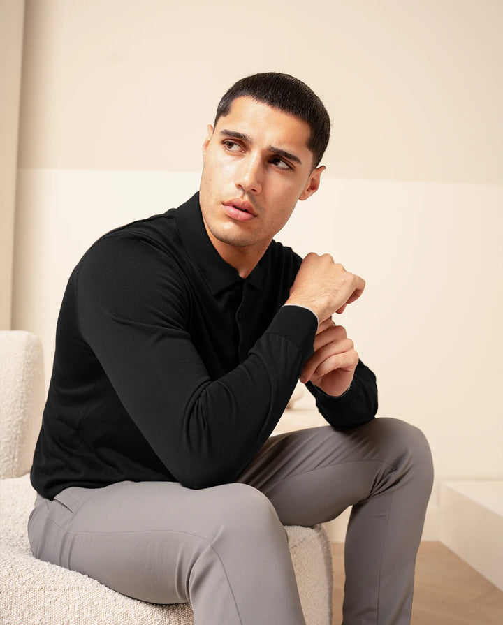 RIMA - KNIT LS POLO - BLACK