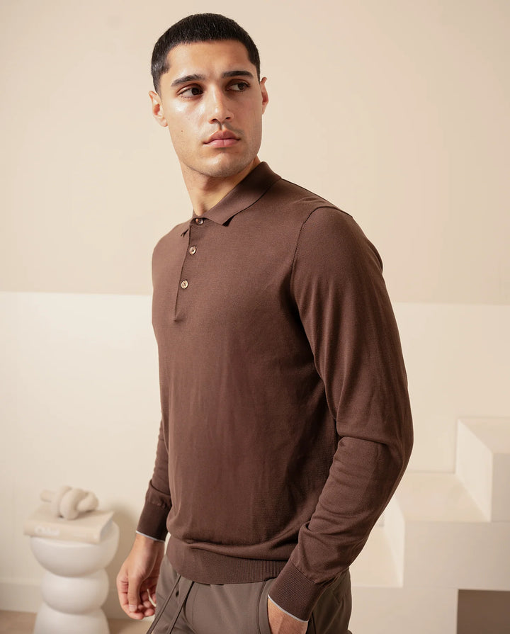 RIMA - KNIT LS POLO - EBONY