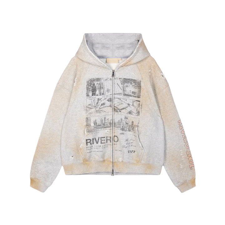 RIVERO - DOCUMENTARY DIRTY WASHED ZIP HOODIE