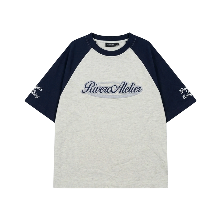 RIVERO - RAGLAN COLLEGE T-SHIRT - NAVY/GREY