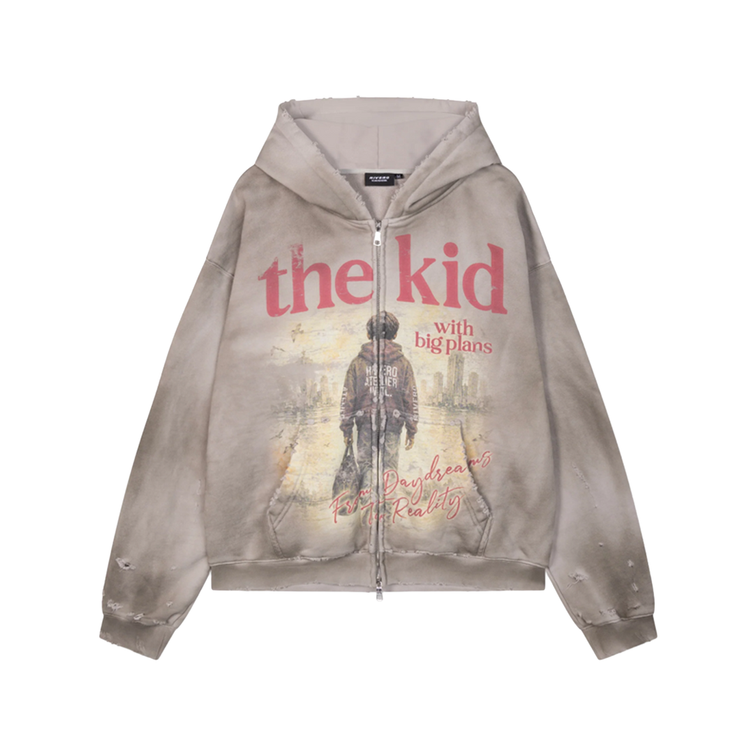 RIVERO - BIG PLANS DIRTY WASHED ZIP HOODIE
