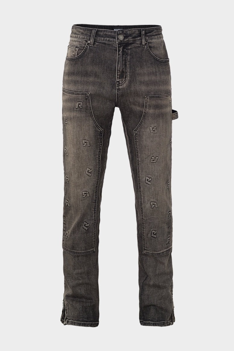 RIVERO - EMBOSSED STRAIGHT WORKER JEANS BLACK – Concept R